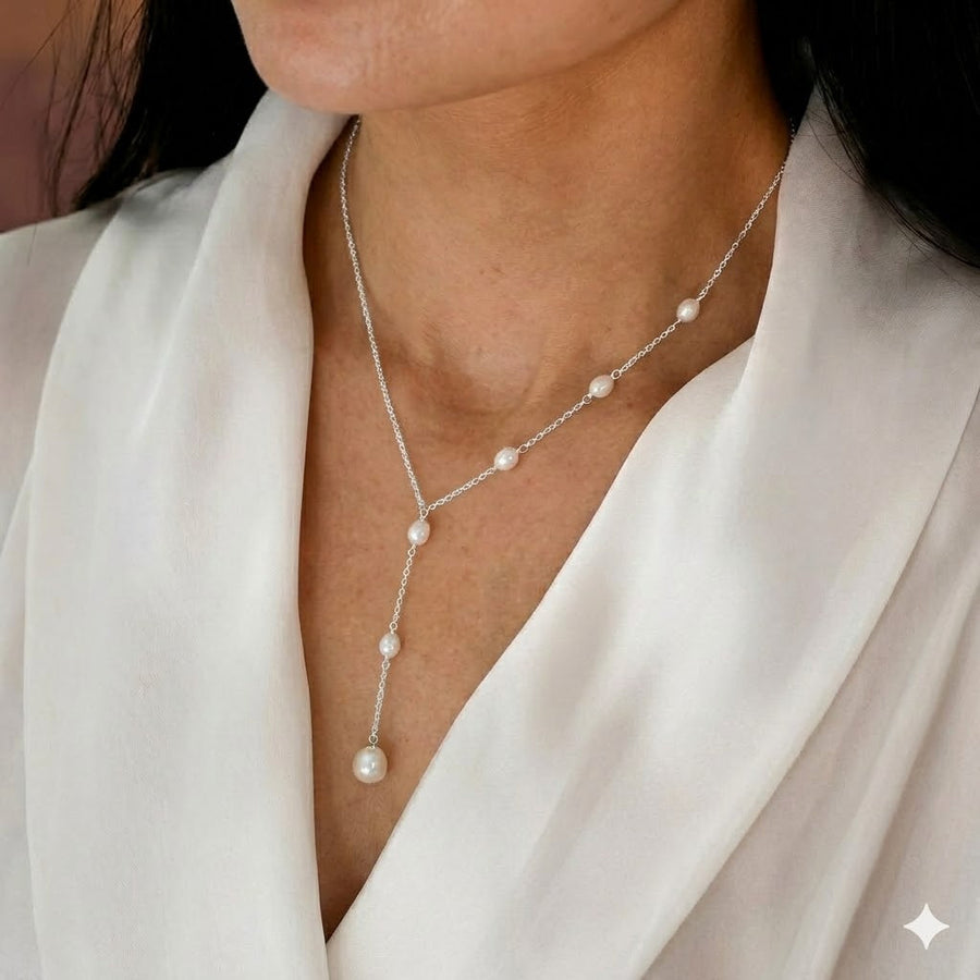 CALISTA | Lariat Necklace with Cascading Pearls